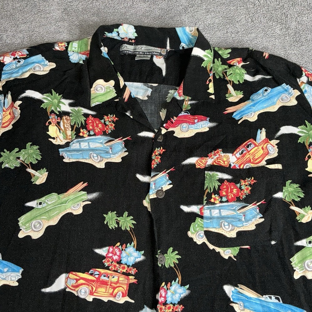 Pineapple Connection Size L Black Palm Trees Woody Cars Hula Girl Aloha - Picture 2 of 7